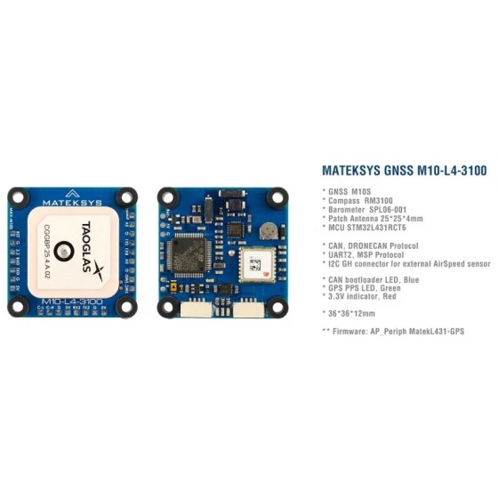 Mateksys MATEK M10-L4-3100 ArudPilots AP_PERIPH DroneCAN BAROMETER GNSS COMPAS for RC Multirotor FPV Airplane